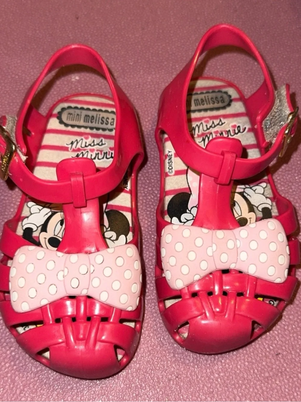 Mini Melissa Kids' Hot Pink Minnie Mouse Bow Jelly Sandals